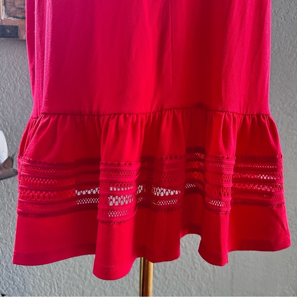Michael Kors Bright Red Open Weave Mesh Insert Dress w/Ruffled Hem - Sz M - Picture 9 of 16